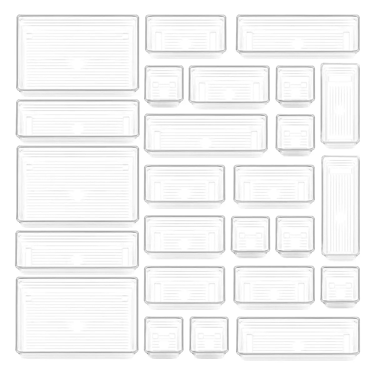25 Pcs Drawer Organizer Storage Trays For Makeup, Kitchen, Bedroom, Office, Desk, Versatile Plastic Clear Drawer Organizer. Boxes