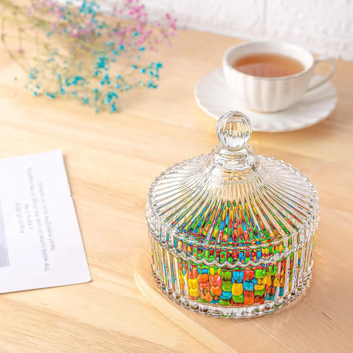 BPA-Free 14Oz/414Ml Round Glass-Look Canister with Lid, Decorative Candy Dish for Office Desk (1-Piece)