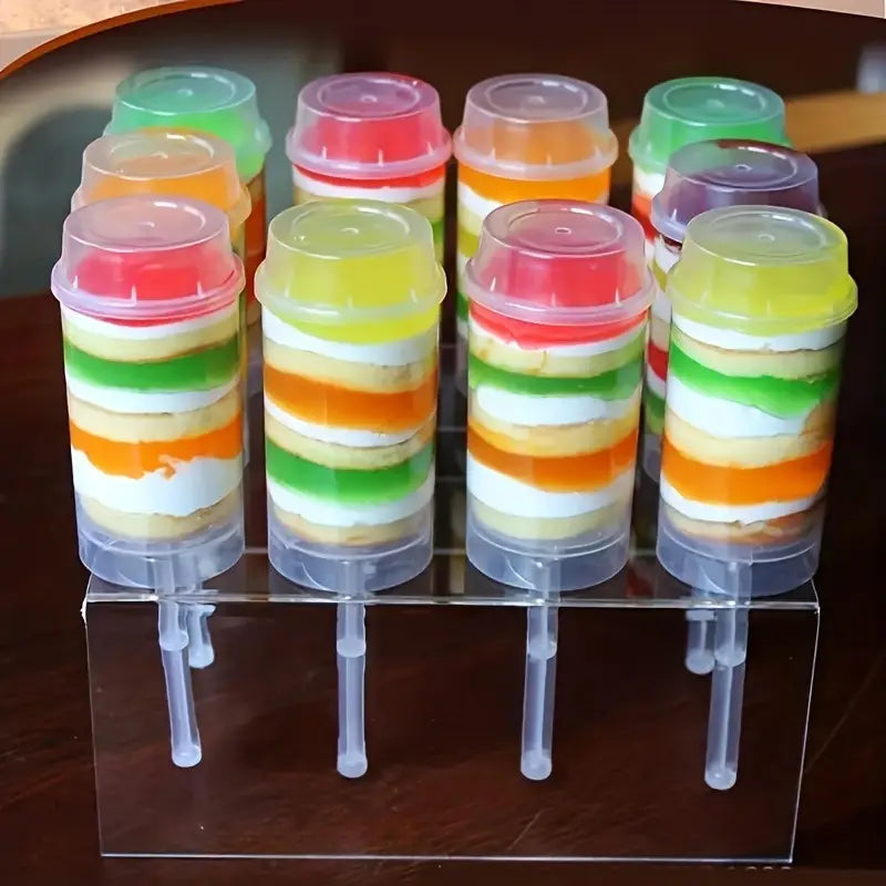 5pcs Cake Explosion Tubes - Durable Plastic Dessert Jars with Push-up Ice Cream Design lids Bases & Sticks - A Perfect Decorative Touch for Weddings Birthdays & Christmas Celebrations