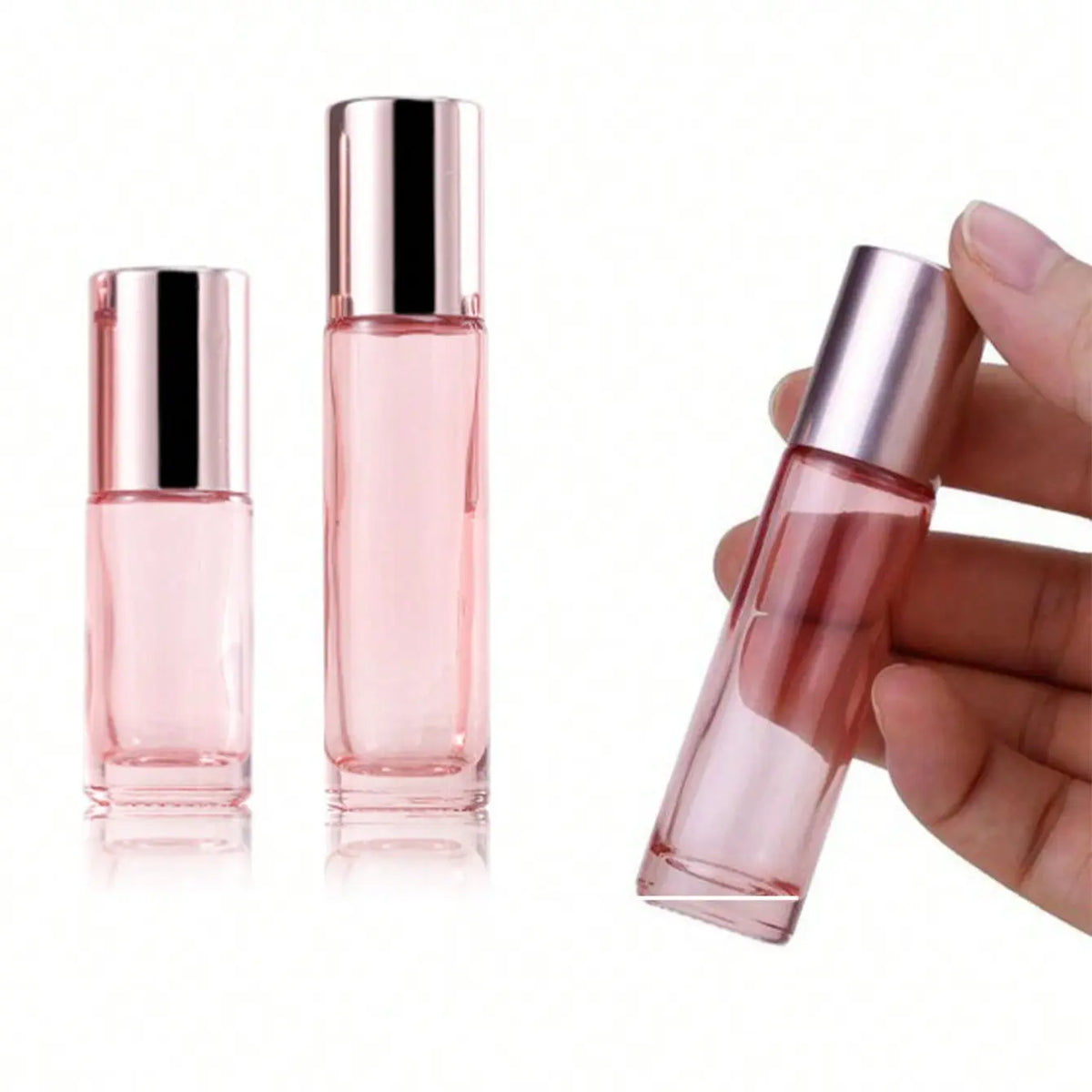 Rose Gold Glass Roller Ball Bottle, Essential Oil Bottle, Perfume Roller Ball Bottle, Travel Size, Reusable, Refillable Design, Stainless Steel Refillable, Stainless Steel Roll-On Cap, Scented Oil Bottles, Oil Container