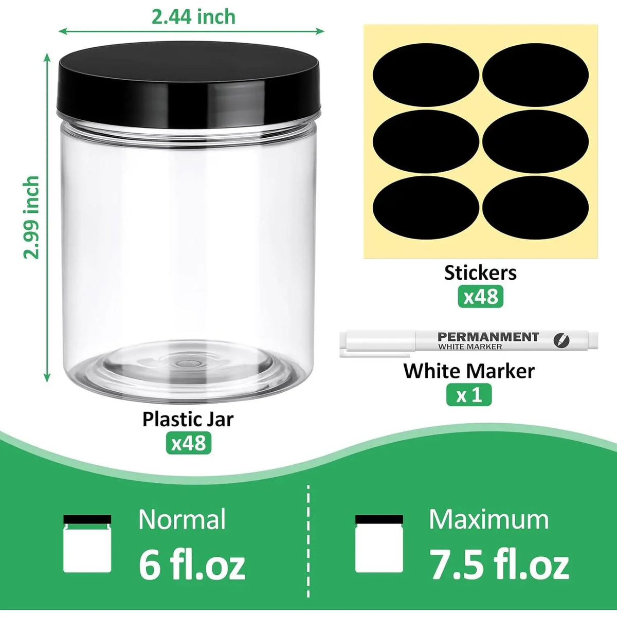 48 Pack Plastic Jars with Lids 6 OZ - Empty Clear  Containers with Pen and Labels, Round Small Plastic Jars with Screw On Lids for Slime, Makeup, Butter, Cream, Lotion, Pot, Dry