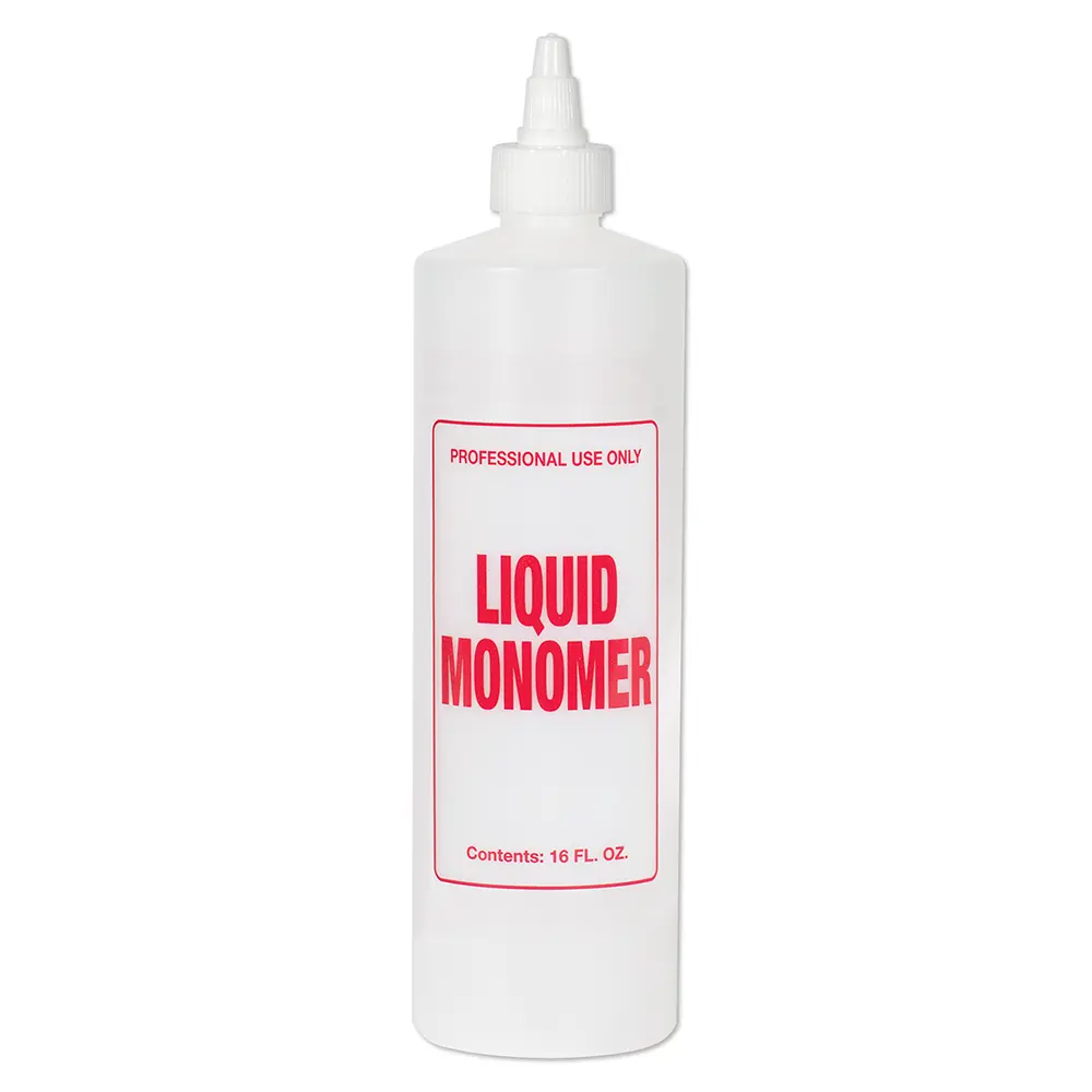Soft 'N Style 16oz Plastic Pre-Labeled Imprinted Liquid Monomer Refill Bottle with Twist Top Lid - Home Supplies Container, Storage Bottles & Jars with Bright Red Letters