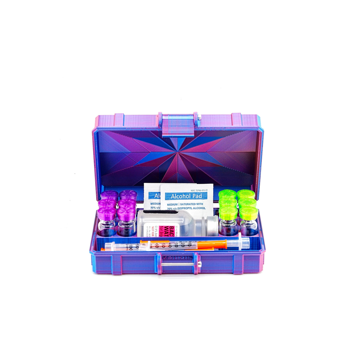 12-Slot 3 ml Vial Case with BAC & Syringe Storage | Organizer for GLP-1, Peptides, Research