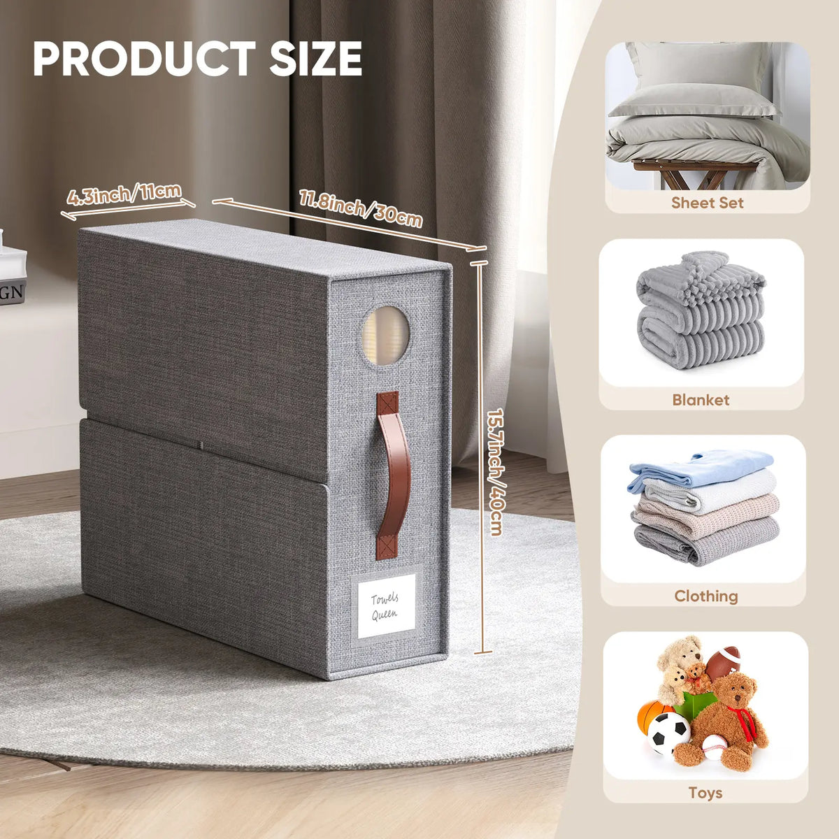 TRZZ 4-Pack Classic Folding Linen Storage Box Set - Closet Organizer System, 15"x13" Shelf Fit Bins, Dustproof Zipper Closure, Window, Reinforced Handles, Queen/King Sheet Organizer, Women's Home Gift