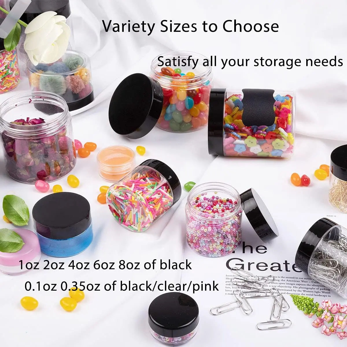 Containers, 3 Gram 50 count Sample Containers with ,  Clear Sample Jars for Makeup, Lotion, Eye Shadow, , and Lip Balm