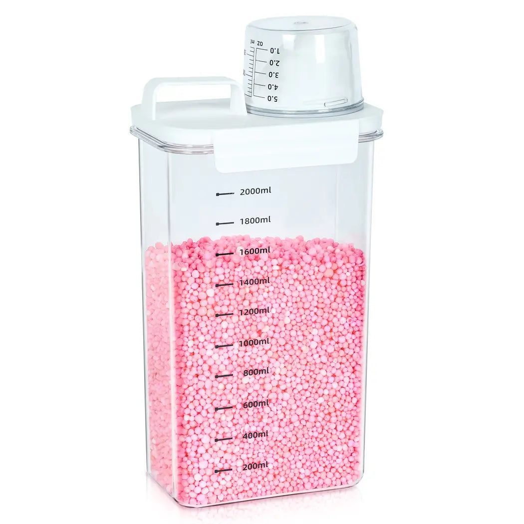 Scent Booster Beads Storage Canister - 61 oz (1400ml) Transparent Plastic Rectangle French Country Dustproof Flip-Top Closure Organiser, 5.1x3.1x9.4in Storage Organizer for Laundry Room, Balcony, Holds Beads, Powder, Soda, Laundry Detergent