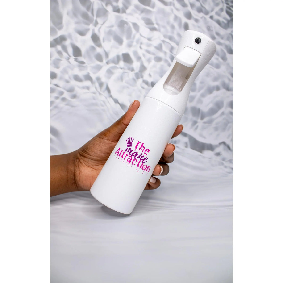 THE MANE ATTRACTION 10oz 300mL White Continuous Fine Mist Refill Empty Spray Bottle, Home Organizer Storage Jar for Face & Hair Hydration, Refill Bottle