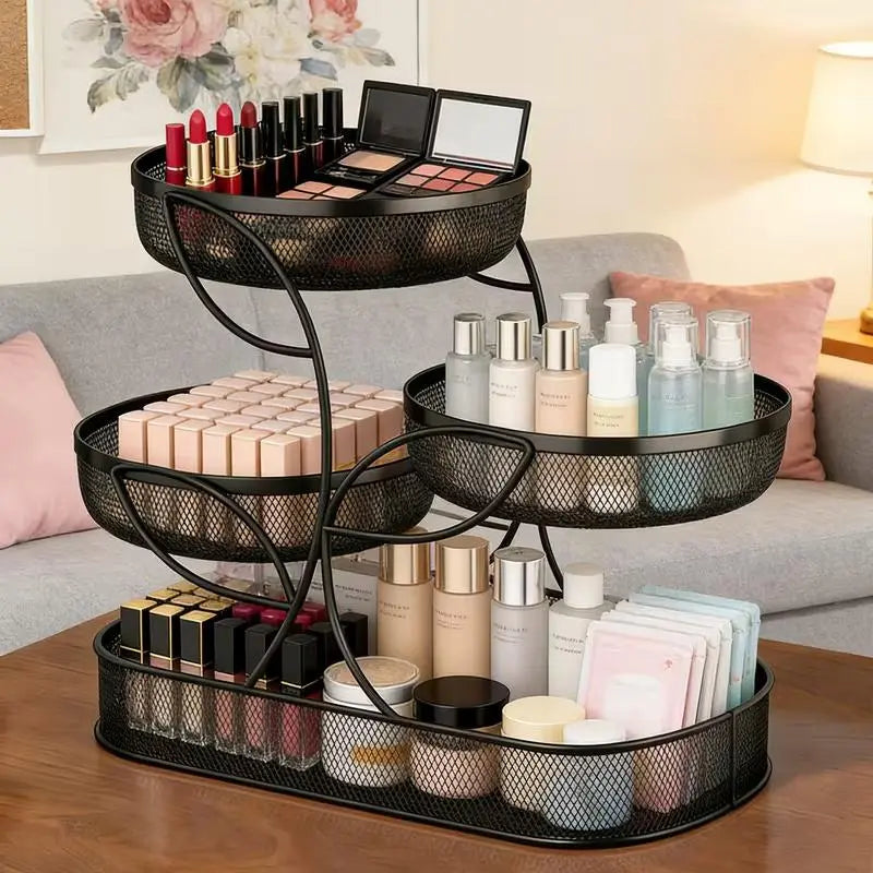3-Layer Compartmentalized Beauty Organizer - Divided Cosmetics Organiser for Vanity Skincare, Perfume, Desktop & Bathroom Storage Organization Rack