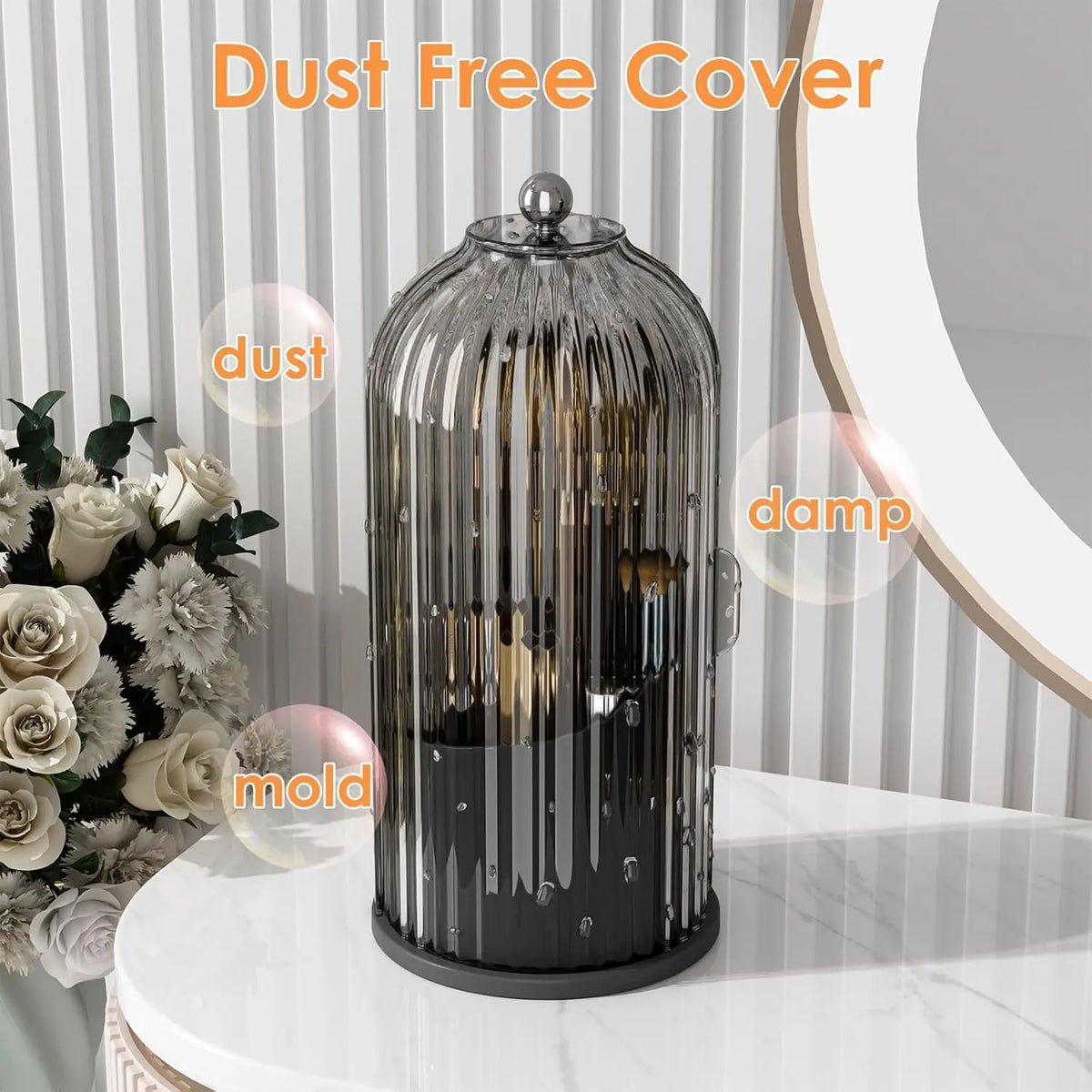 360-Degree Rotating Makeup Organizer with Transparent Dust-Safe Slide Lid & Latch, Dust-Proof Washable Bathroom Organizer for Vanity & Desktop, Makeup Brush Holder Container (1 Count) summerwins,sohochic