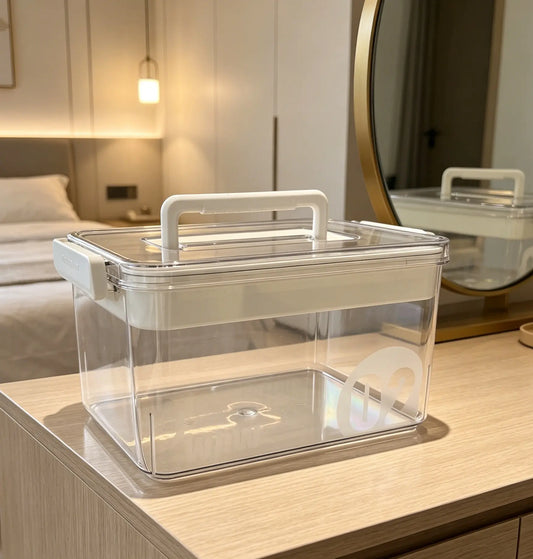 Portable Transparent First Aid Storage Organizer With Carry Handle,Hard Thickened Plastic Medical Box With Removable Sorting Tray,Dust Cover Lightweight Bin,Practical Storage Case For Medical Supplies Cosmetics Daily Sundries.room storage