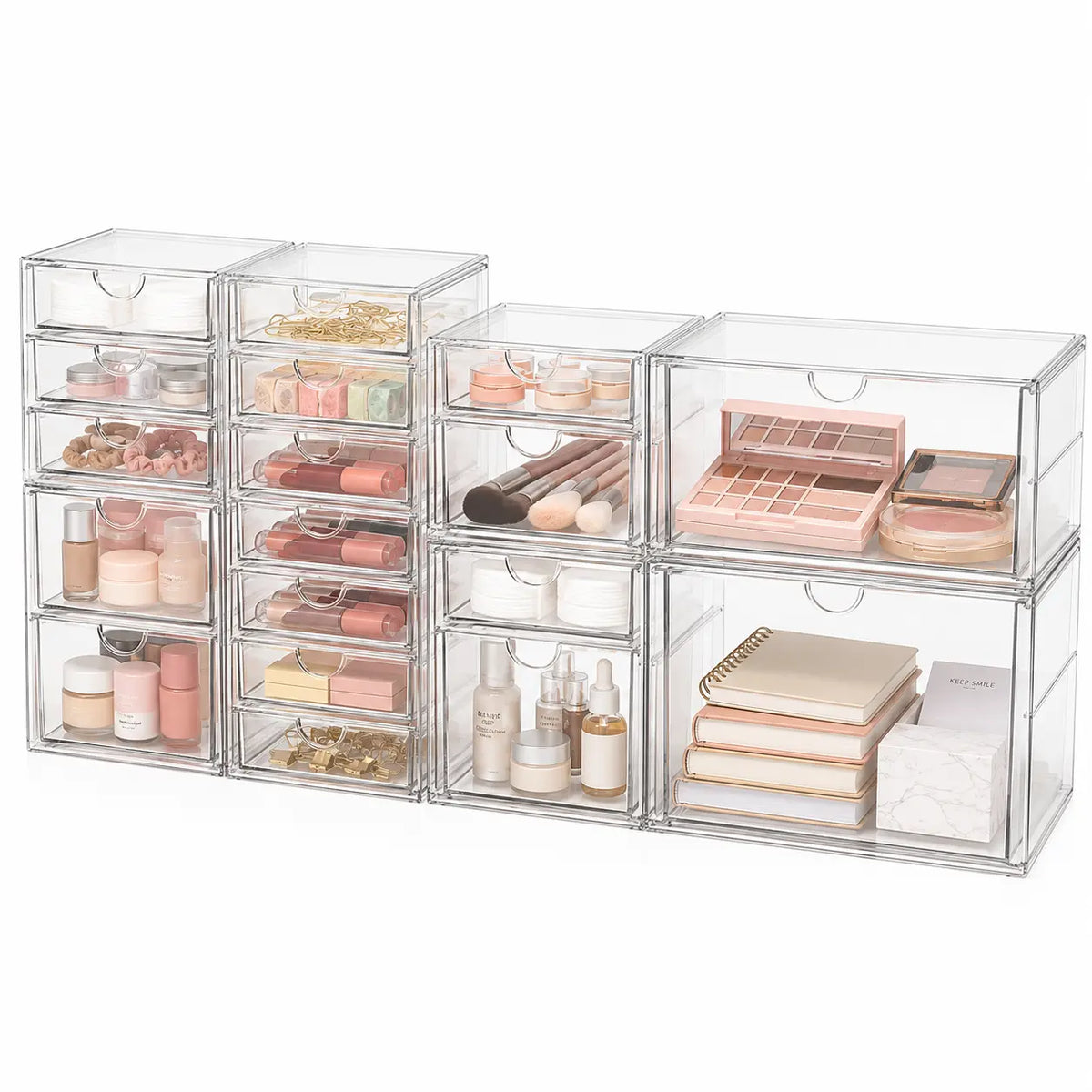 Acrylic Makeup Organizer with Drawers – Clear Stackable Storage for Cosmetics, Office, Bathroom & Craft – Dustproof, Waterproof