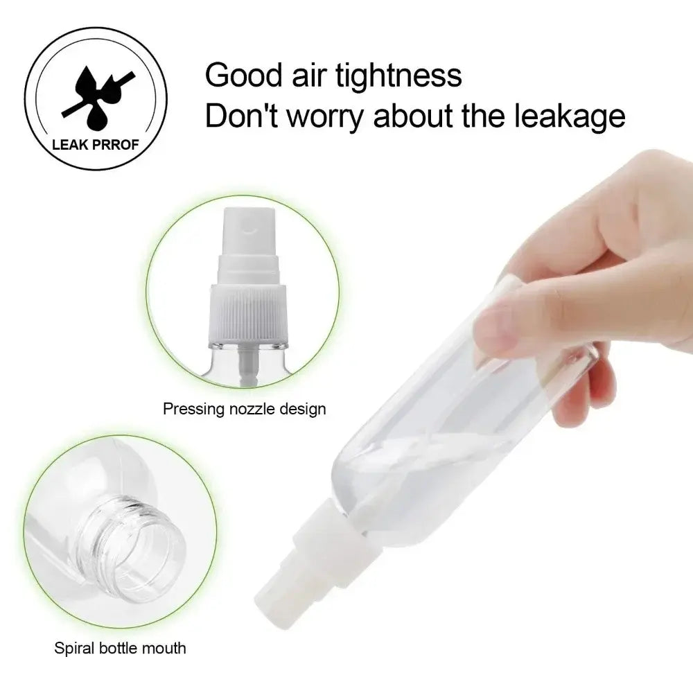 Reusable Transparent Pet Plastic Portable Spray Bottles, Refillable Design, Travel Container Bottle, Empty Perfume Containers, Available in Sizes 10ML 20ML 30ML 50ML 100ML, Clear Bottle