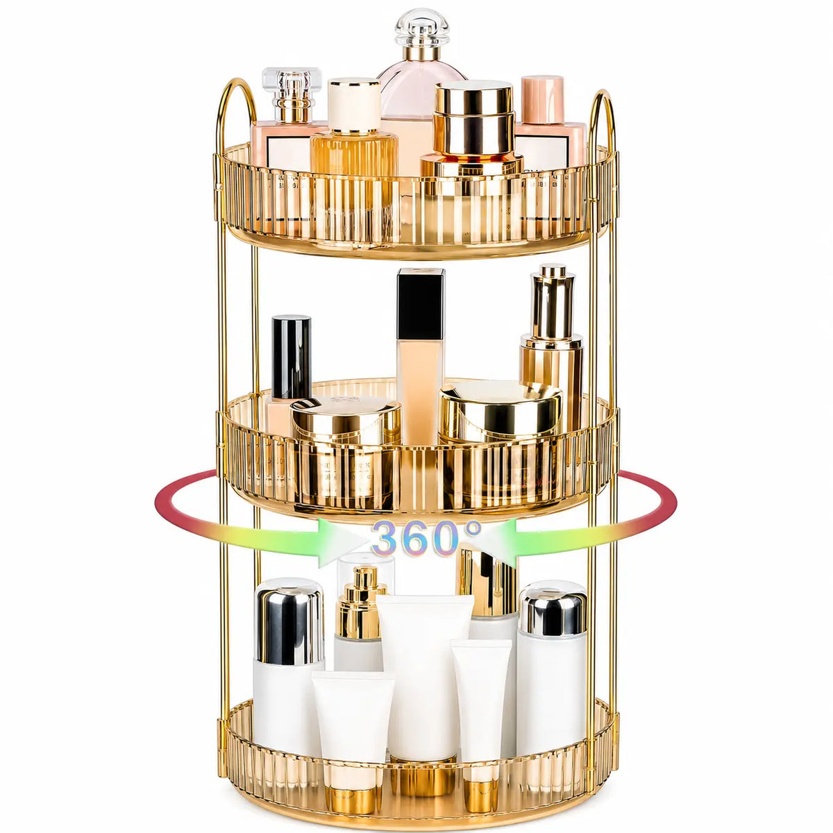 Raybee 360 Rotating Makeup Organizer, Large 2-3 Tier Acrylic Cologne Perfume Holder for Vanity Countertop,Dorm, Steady Lazy Susan Cosmetics Storage Organizer, Space Saving Fragrance Display Tower for Figures Lipsticks Brushes, Perfect for Back to School