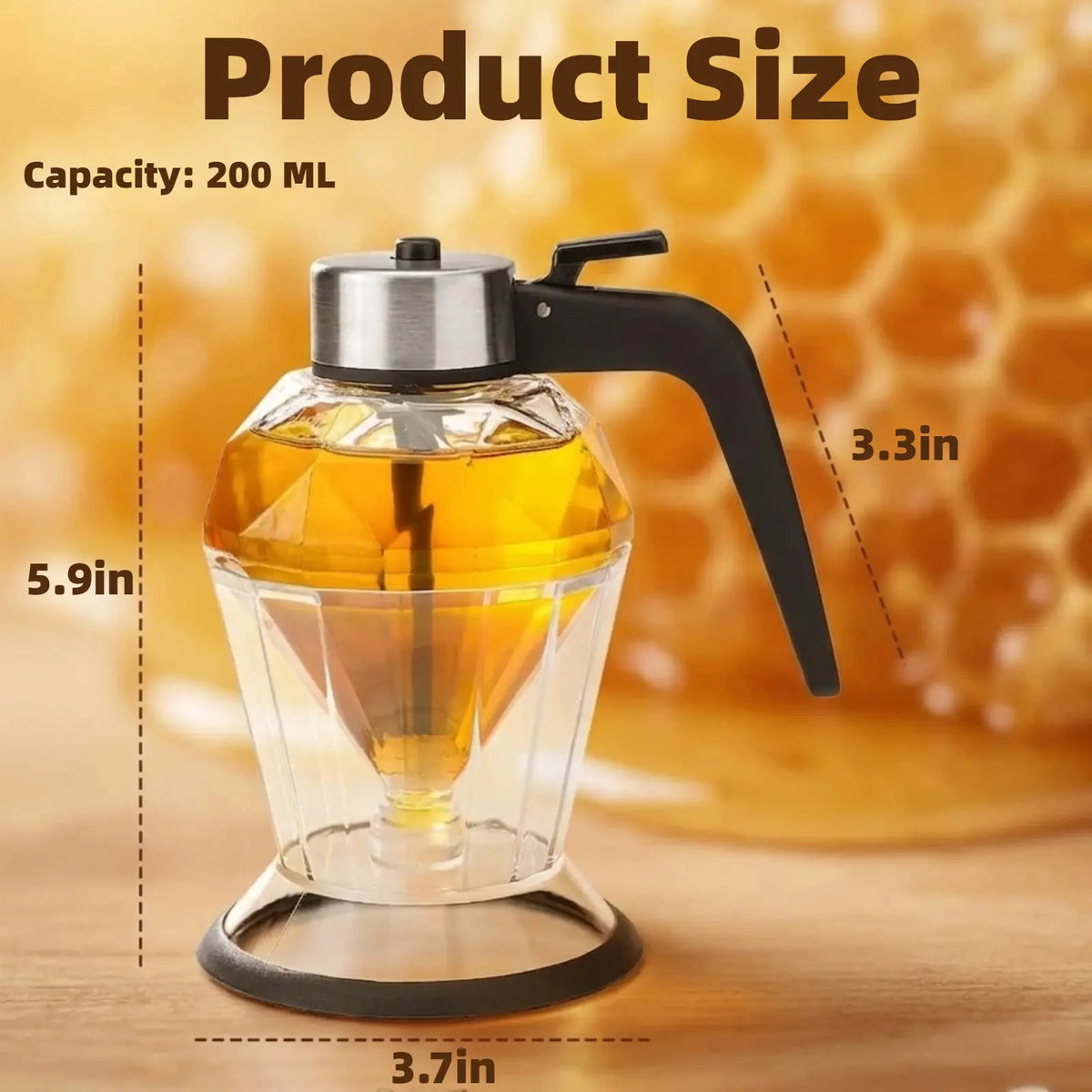 8oz No-Drip Glass Honey Dispenser with Lid & Steady Stand Base, Bottom Flow High-Quality Durable Glass Jar for Daily Use, Coffee/Maple Syrup Container for Tea Time & Gifting (Elegant Honeycomb Design)