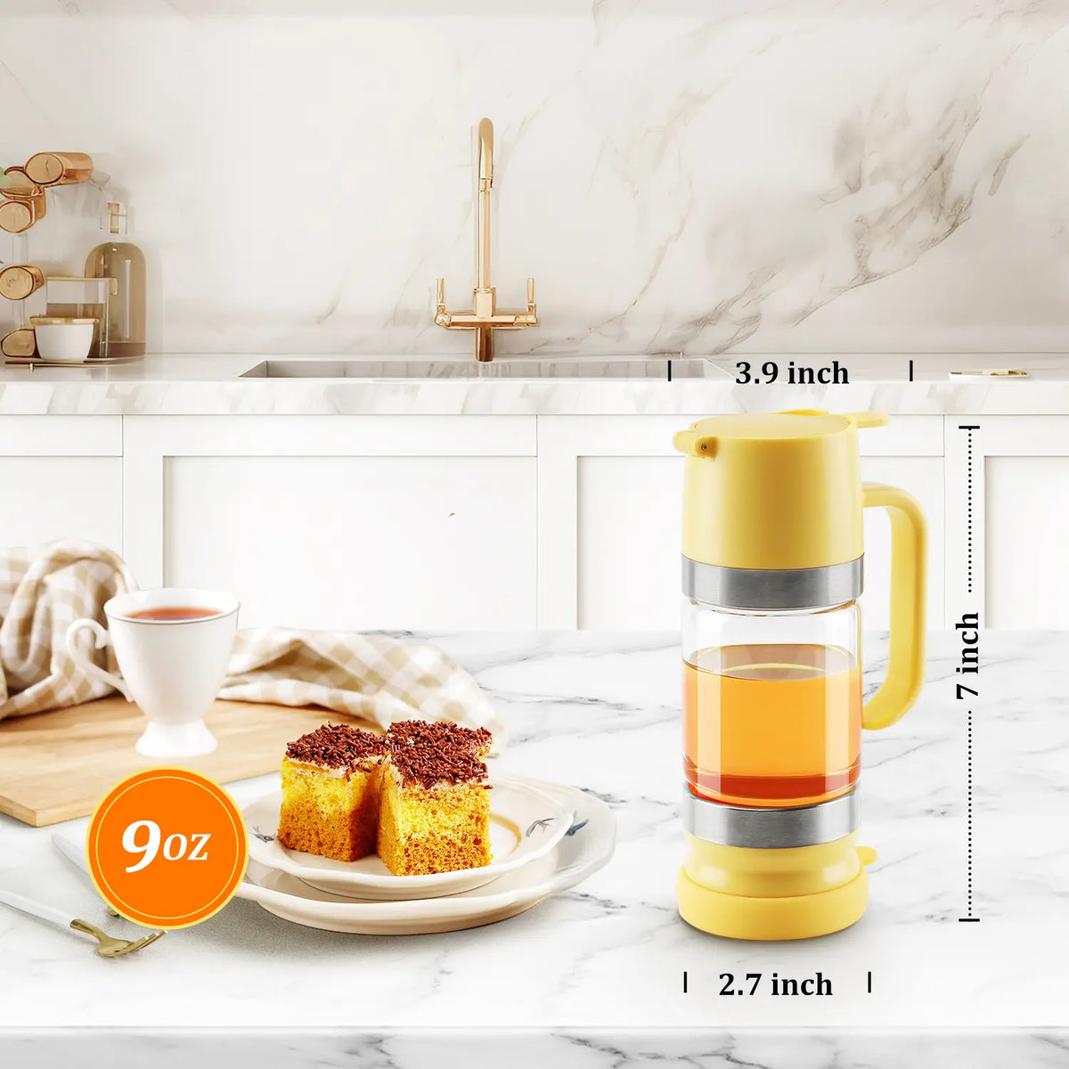 Glass Honey Dispenser - Kitchen Preserving Container, No-Drip Leak-Free Design with Handle, Controlled Flow, Refillable, Dishwasher Safe, Maintains Food & Beverage Freshness, Easy to Clean for Daily Use, Maintains Freshness
