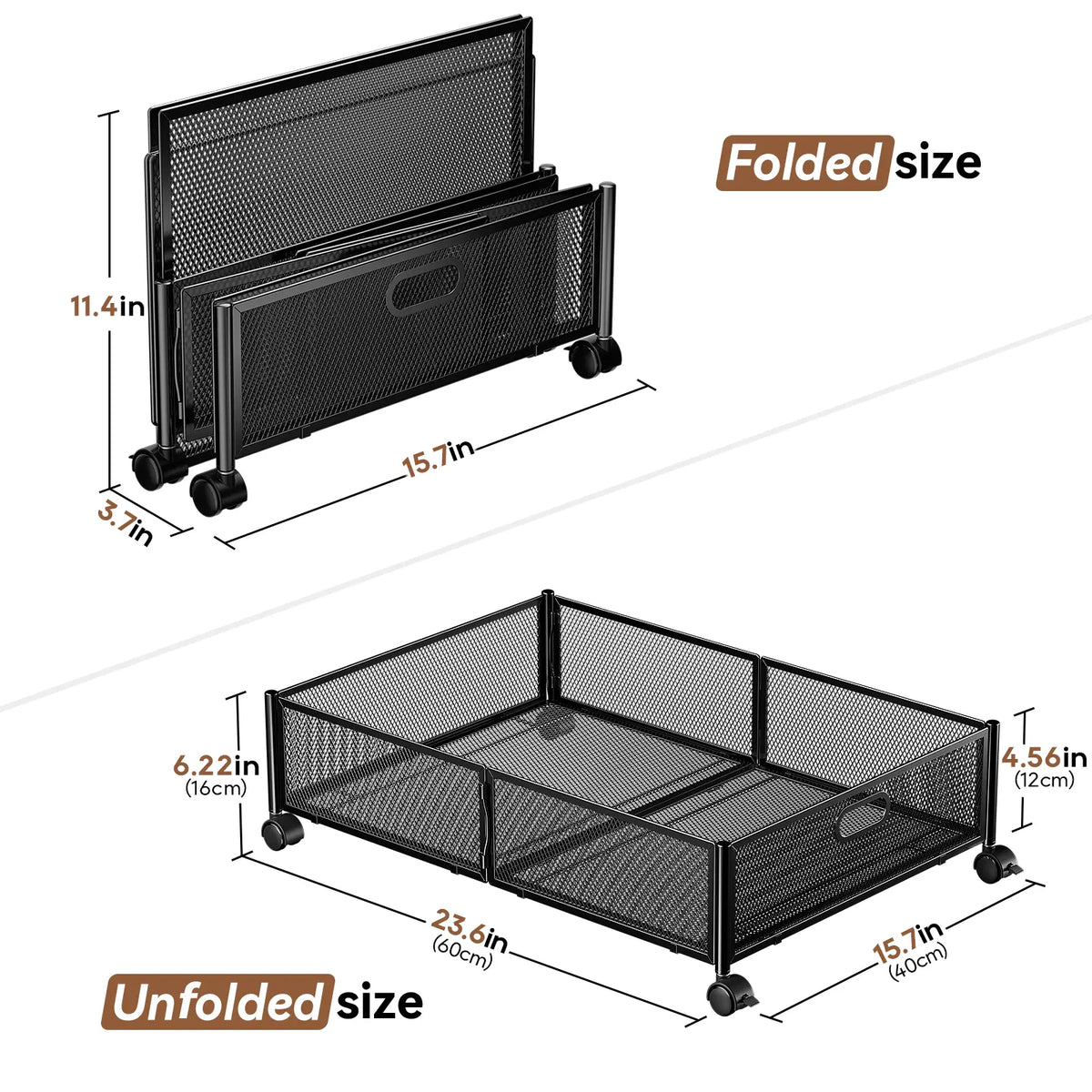 Flycity 2-Pack Under Bed Storage Box with Rotating Wheels - Durable Foldable Collapsible Organizer for Bedroom Clothes, Shoes - Closet Organization, Collapsible Easy Access Flexible Compact Open Storage Bins (Black/White), Collapsible Open Storage Bins