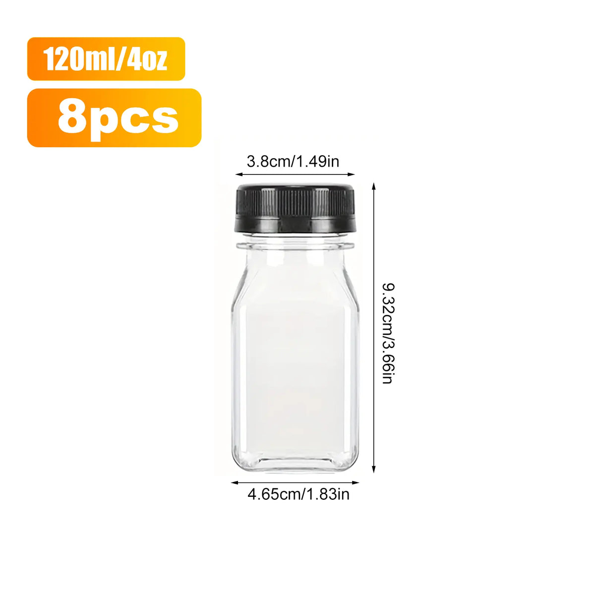 8 Pcs Mini Plastic Juice Bottles with Caps, Reusable Clear Drink Containers, Reusable Beverage Containers, Coffee Container, Leakproof Wide Mouth, Dishwasher Safe, Travel Essentials