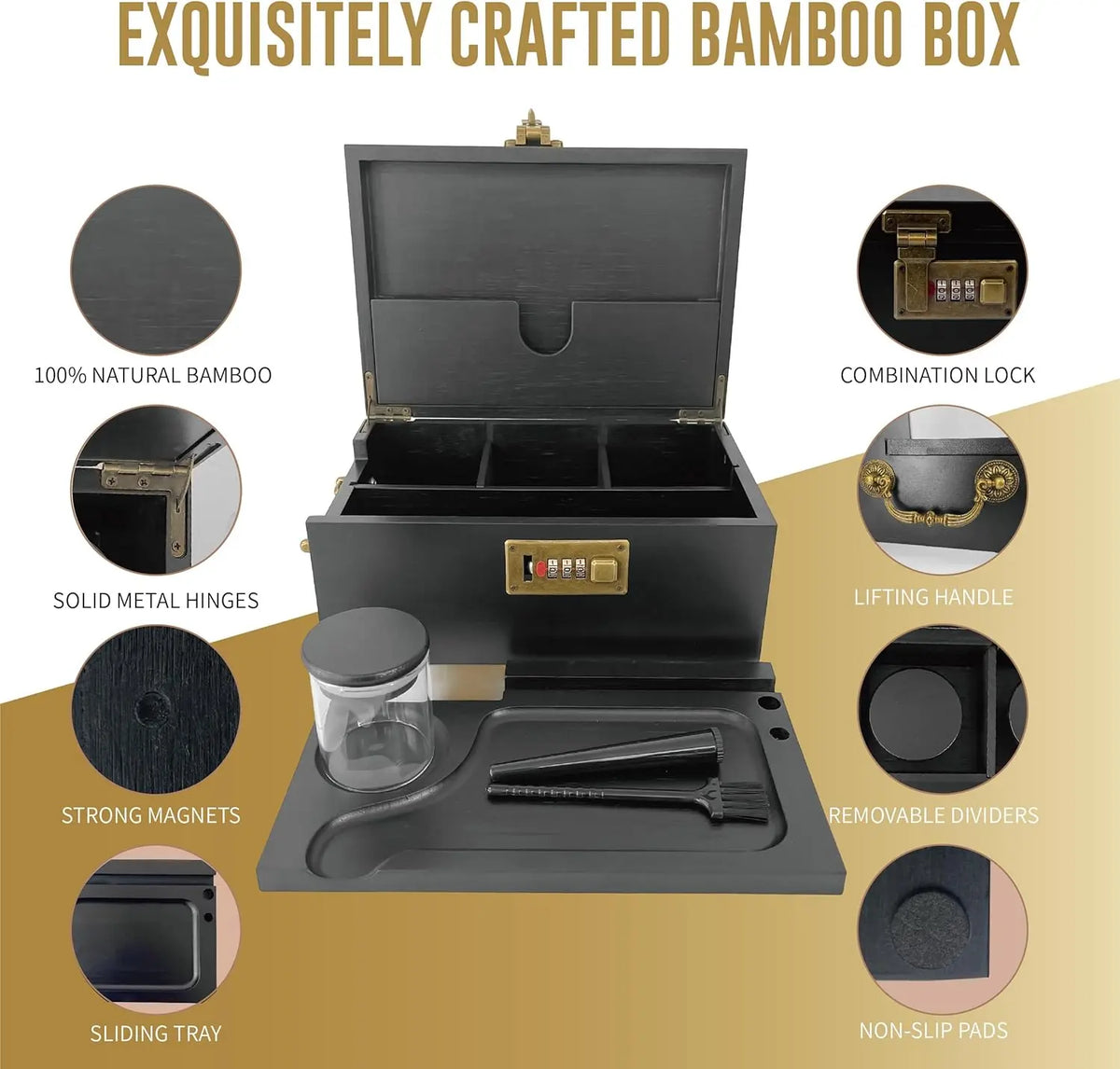 SINKZAICO Large Bamboo Stroge Organiser - Combination Lock, Handle, Detachable Compartment Kit, Container - Safe Storage Solutions for Candy, Tea - Gift-Worthy Home Box Lock Storage Box
