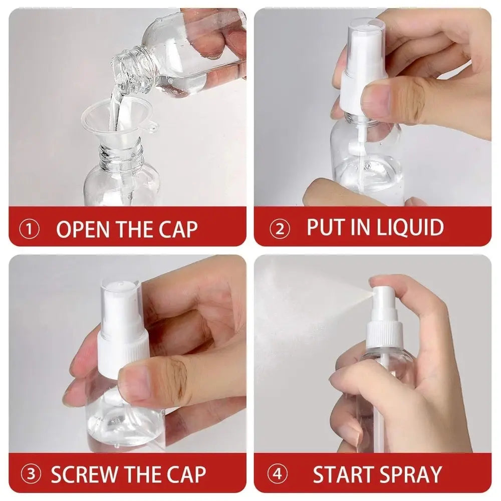 Reusable Transparent Pet Plastic Portable Spray Bottles, Refillable Design, Travel Container Bottle, Empty Perfume Containers, Available in Sizes 10ML 20ML 30ML 50ML 100ML, Clear Bottle