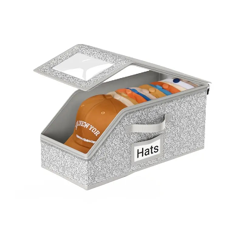 Classic Stackable Rectangle Baseball Cap Collapsible Storage Bin - Durable Foldable Eco-Friendly Cardboard Hat Organizer with Lid, Carry Handle, Holds Up to 24 Hats, Men's Bedroom Clothes & Baseball Cap Stash Solution, Father's Day Gifts