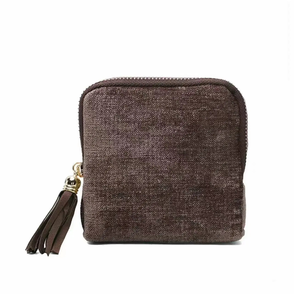 BOOVO Modern Terracotta Red Velvet Jewelry Zippered Pocket Organiser - Compact Collapsible Home Storage Bag, 5 Satin Divided Compartments, Adjustable Tassel Zipper, Dustproof, Durable, Heat Resistant, Ideal Travel Gift for Women’s Engagement, Anniversary