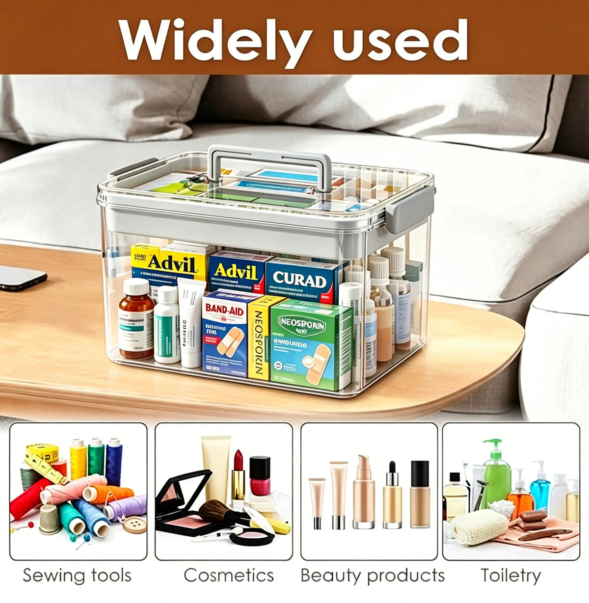 Clear Large Capacity Plastic Medicine Storage Box,Thickened Empty First Aid Case with Detachable Divider Tray,Sealed Lid Portable Organizer,Multipurpose Back to School Dorm Essentials Container for Home Office Student Campus Medical Sundry Arrangement, St