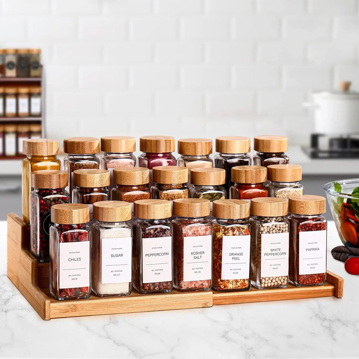 DWTS Danweitesi 36-Piece Glass Spice Jar Set - 4 Oz Square Kitchen Canisters with Bamboo Lids, 180 Labels, Funnel, Chalk Pen, Waterproof, Dishwasher Safe, Kitchen Utensils for Home Cooking & Family Gifting
