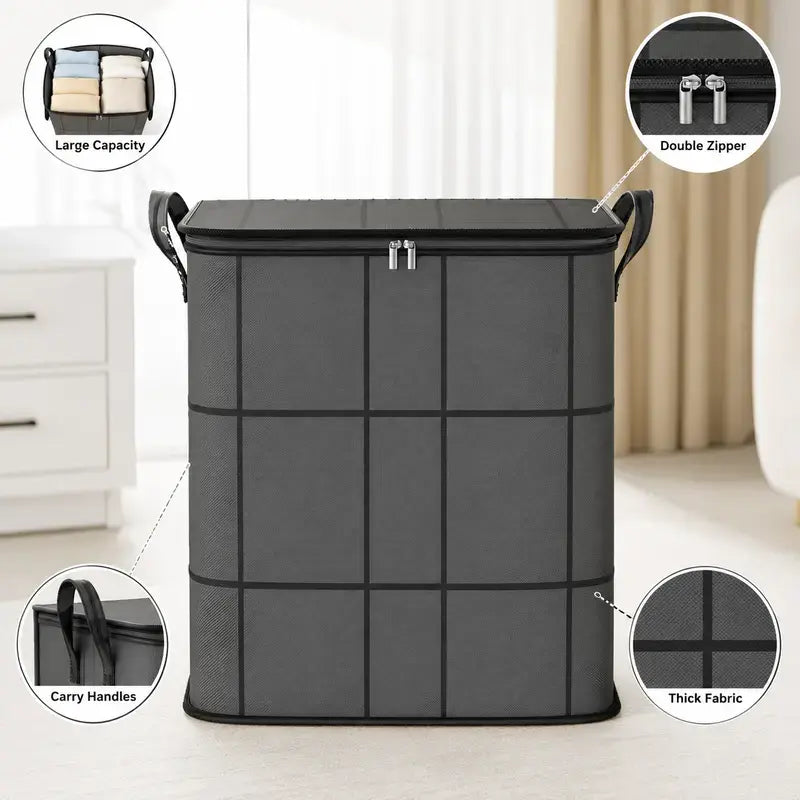 Large XXL Fabric Storage Bin with Zipper - Clothing Bedding Storage Organiser for Closet Organization, Ideal for Quilts, Sweaters, Gym Bag Items