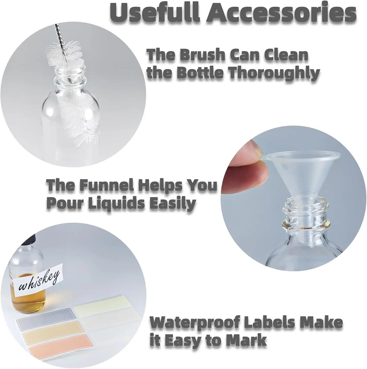 6 Pack 2oz Shot Bottles with Caps, Leak-proof 60mL Small Clear Glass Bottles with Lids for Travel, Wellness, Ginger, Essential Oils, Liquids, Potion, Juice