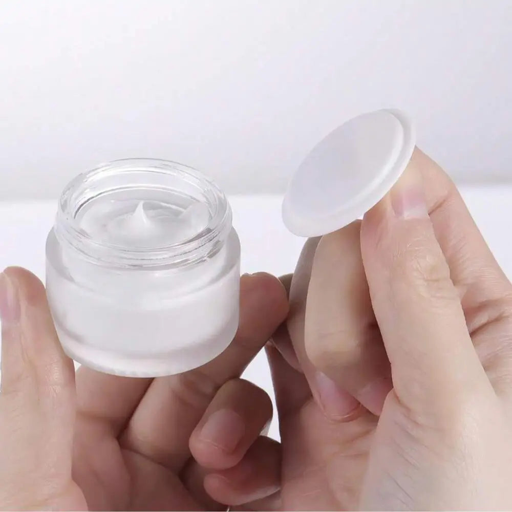 Multi-Size Transparent Cream Wood Grain Lid Cosmetic Bottle, Portable Small Packaging Glass Jar, Face Cream Eye Cream Container Containers, Glass Bottles with Lids