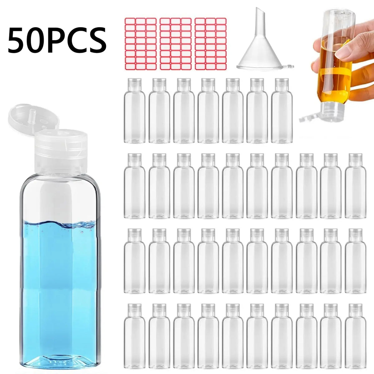 50PCS 3.4 oz Travel Bottles Tsa Approved Leakproof Plastic Squeezable Empty Small Bottles for Toiletries Liquids Travel Essentials with Flip Cap