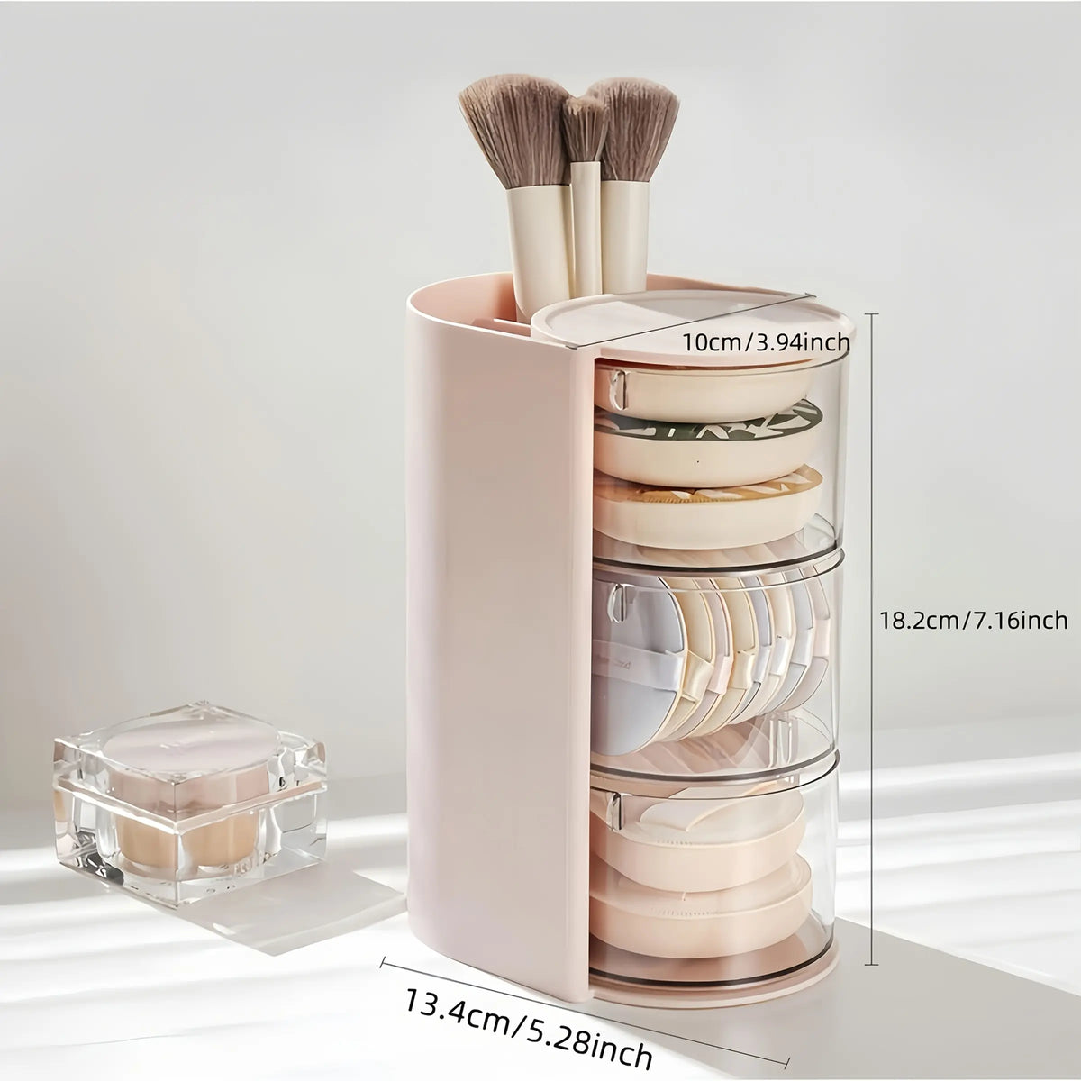Three-Layer Rotating Makeup Organizer, Transparent Compartment Design, Space-Saving Storage for Brushes and Accessories, Perfect Gift for Women
