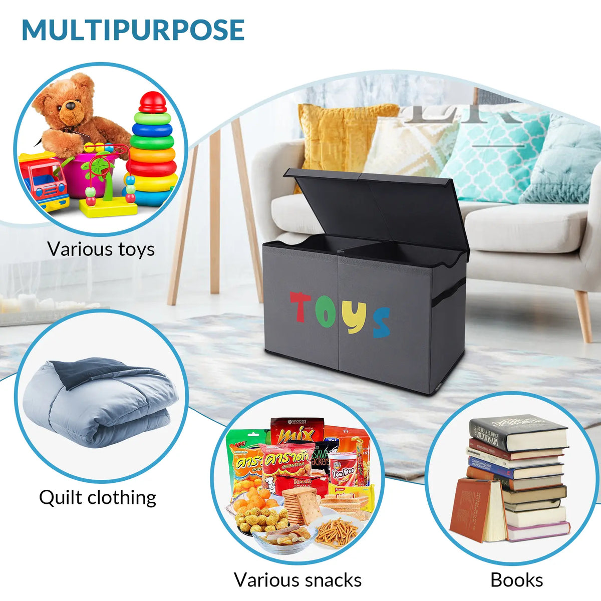 VICTORICH Large Collapsible Toy Storage Chest with Lid - Sturdy Home Organizer Bin, Closet Organizers, Storage Boxes & Basket for Kids’ Toys, Clothes, Linen