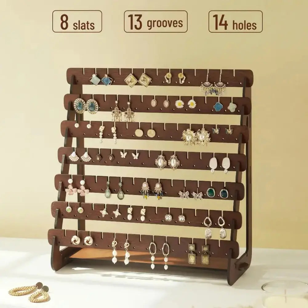 Multifunctional 7-Layer Wooden Earring Holder Organizer, Store and Display All Studs and Hook Earrings, Space-Saving Jewelry Storage Solution, Wood