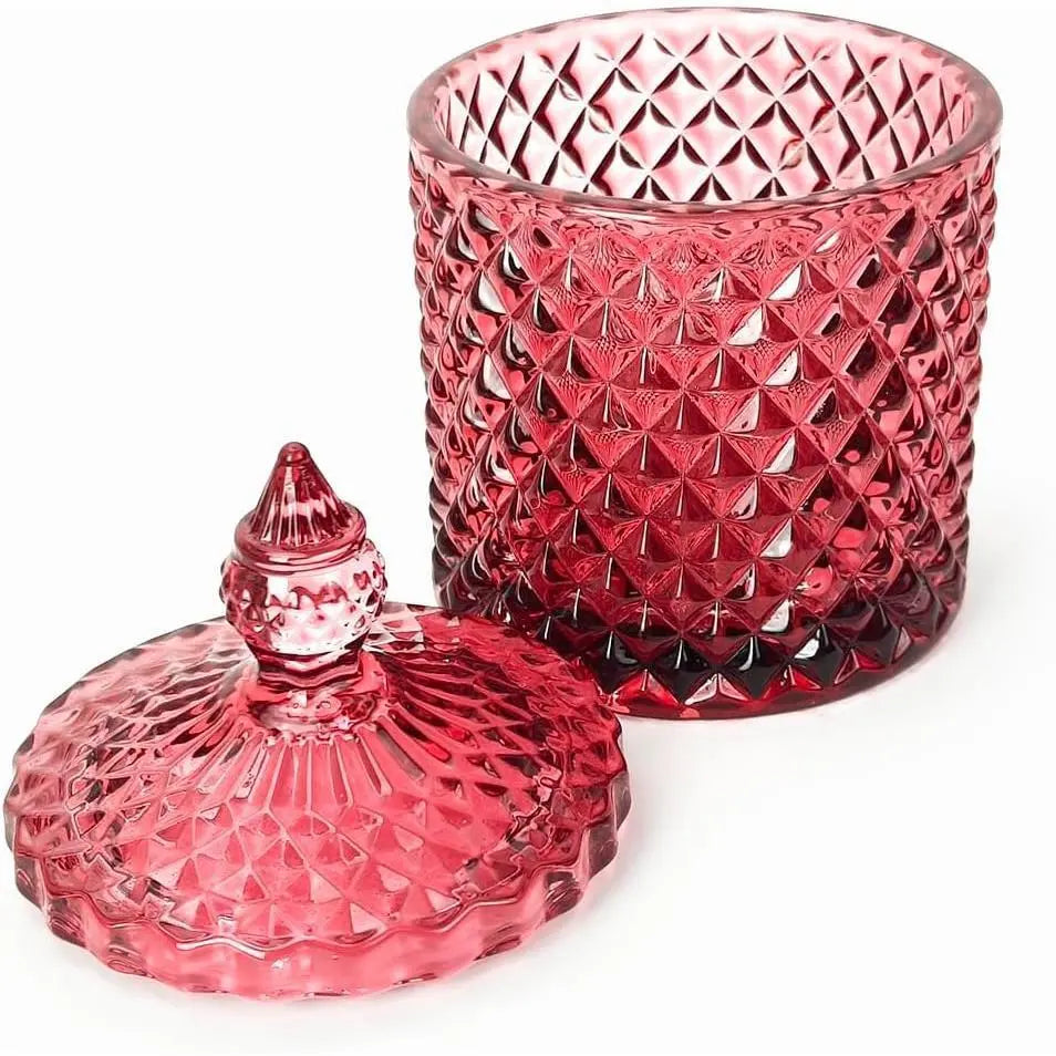 Purplish Red Lead-Free Glass Canister with Lid - Minimalist Can-Shaped Jar, Small/Large Options, Kitchen Preserving Container, Jewelry/Candy Dish, Office Accessories Storage, Crystal Look with Dazzling Light