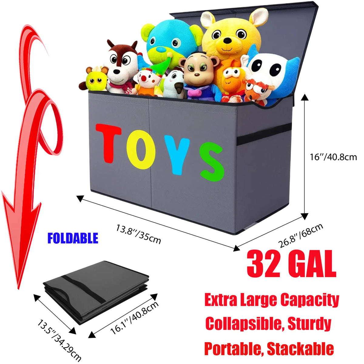 32gal Classic Rectangle Linen Fabric Storage Bin with Lid - Collapsible, Sturdy Extra Large Organizer for Kids, Clothes, Nursery Playroom - 26.8x13.8x16in Multi-Purpose Home Supply