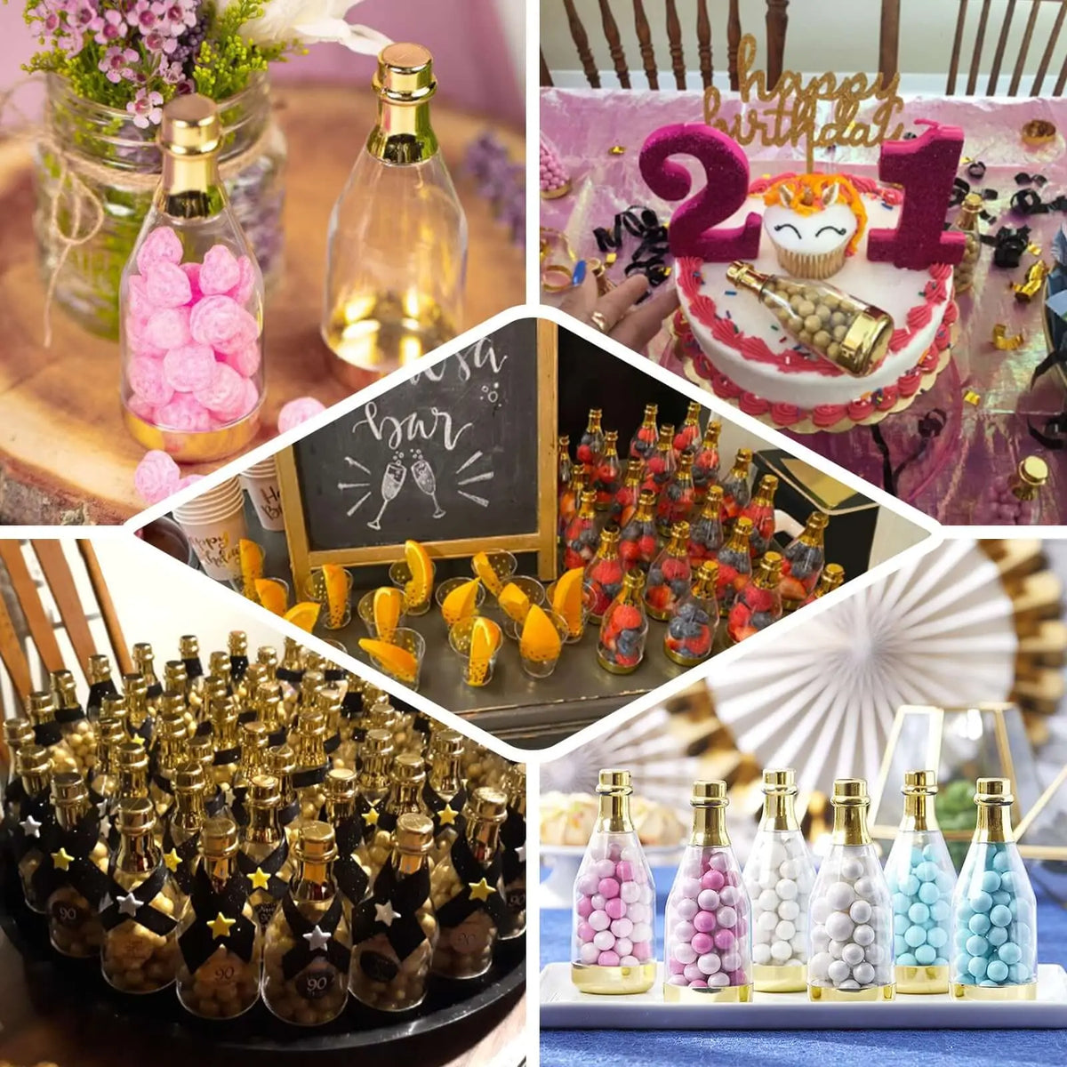 12-Pack Gold Transparent Champagne-Shape Open-Bottomed Fillable Mini Candy Containers, 6in Home Organizer Glass Storage Jars, Storage Bottles & Jars for Wedding Baby Shower Treat Favors