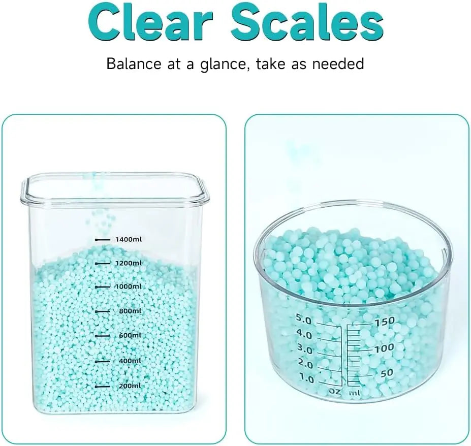 Scent Booster Beads Storage Canister - 61 oz (1400ml) Transparent Plastic Rectangle French Country Dustproof Flip-Top Closure Organiser, 5.1x3.1x9.4in Storage Organizer for Laundry Room, Balcony, Holds Beads, Powder, Soda, Laundry Detergent