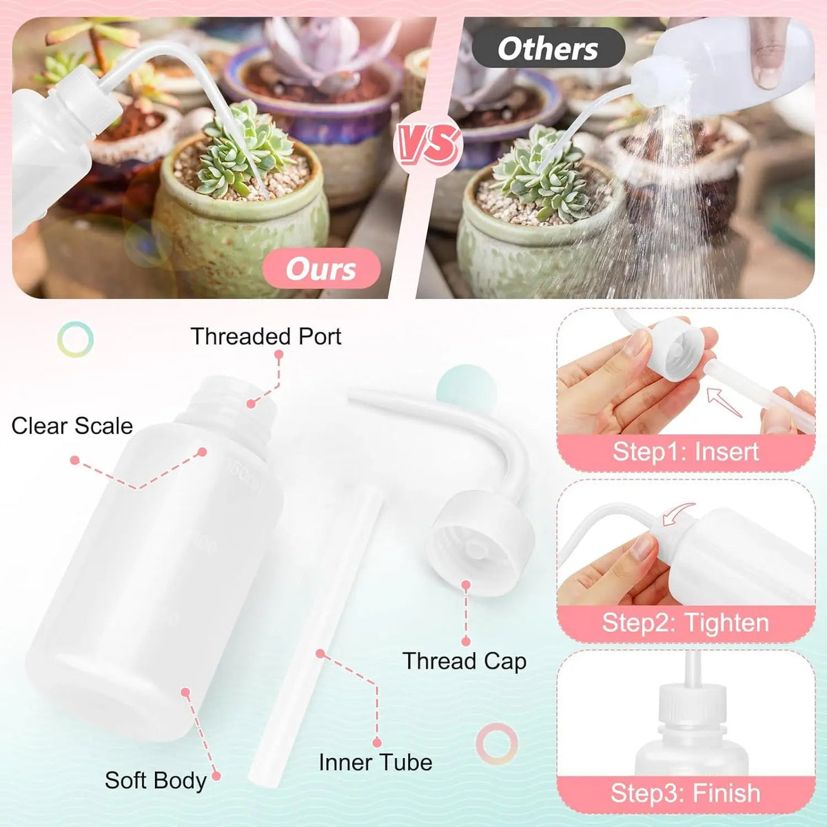 150ML Premium Eyelash Water Bottle for Extensions, 5.1oz White  Water Bottles No Need to Squeeze Hard, Easy to Carry Eyelash Bottle Rinse for Eyelashes, Cleaning(1 pack)