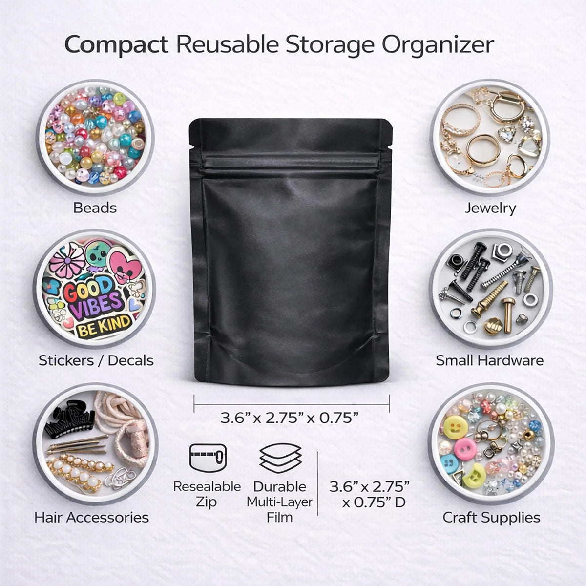 100 Pack Mini | 3" x 3.5" | Storage Bags Assorted Designs | Organizer & Retail Packaging