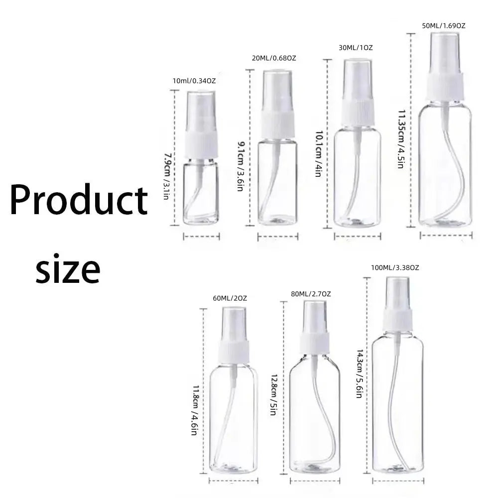 Reusable Transparent Pet Plastic Portable Spray Bottles, Refillable Design, Travel Container Bottle, Empty Perfume Containers, Available in Sizes 10ML 20ML 30ML 50ML 100ML, Clear Bottle