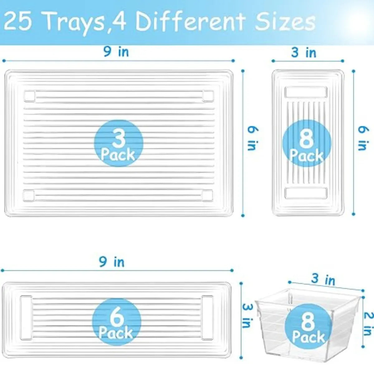 25 Pcs Drawer Organizer Storage Trays For Makeup, Kitchen, Bedroom, Office, Desk, Versatile Plastic Clear Drawer Organizer. Boxes