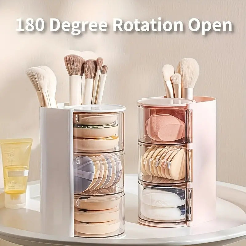 Three-Layer Rotating Makeup Organizer, Transparent Compartment Design, Space-Saving Storage for Brushes and Accessories, Perfect Gift for Women