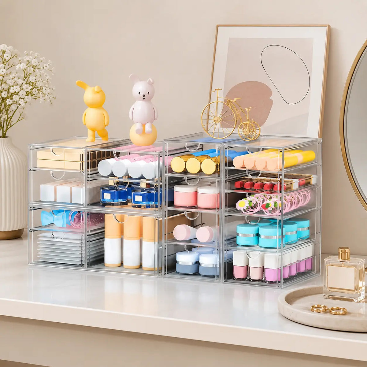 Acrylic Makeup Organizer with Drawers – Clear Stackable Storage for Cosmetics, Office, Bathroom & Craft – Dustproof, Waterproof