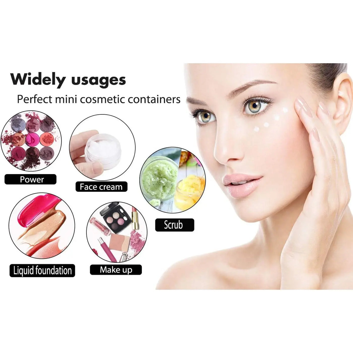 Containers, 3 Gram 50 count Sample Containers with ,  Clear Sample Jars for Makeup, Lotion, Eye Shadow, , and Lip Balm