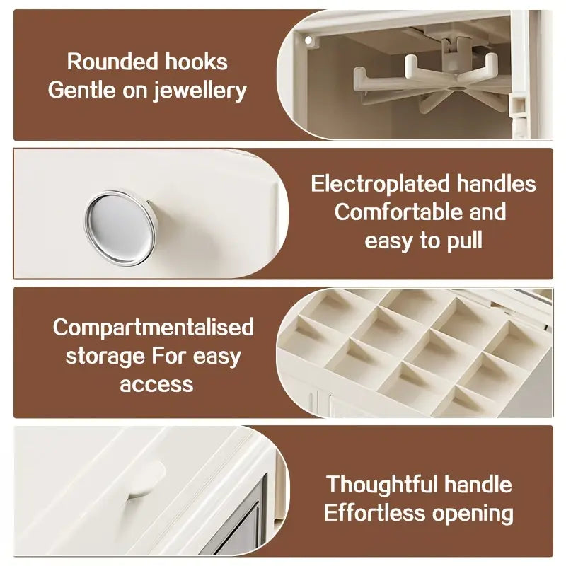 Modern Multi-Layer Stackable Rectangular Plastic Jewelry Organizer with Lid - Classic, Dustproof, Durable Vertical Organizer Storage, Stacks to Save Space, Decorative Solution for Women’s Earrings, Rings, Vanity, Bedroom Dresser Gift