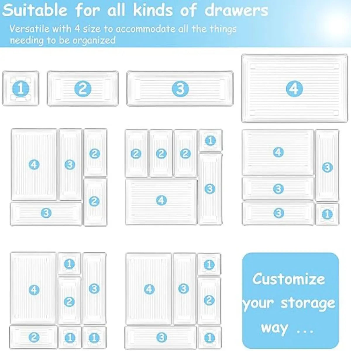 25 Pcs Drawer Organizer Storage Trays For Makeup, Kitchen, Bedroom, Office, Desk, Versatile Plastic Clear Drawer Organizer. Boxes
