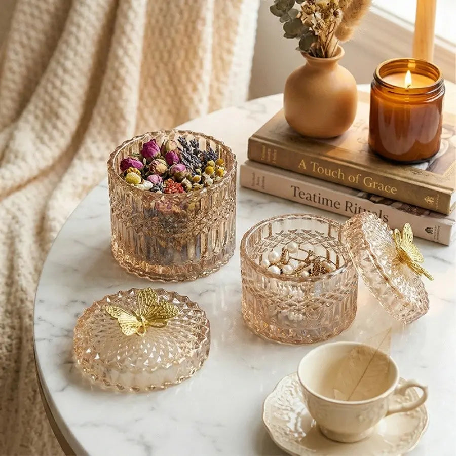 Creative Crystal Glass Butterfly Storage Jar, Glass Storage Container, Home Bedroom Decor, Jewelry Box, Makeup Cotton Holder, Toothpick Organizer, Decorative Jar, Glass Storage Jars, Glass Containers