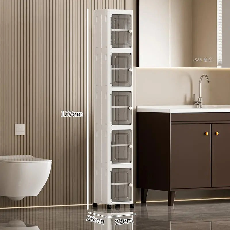 Nifogo 5-Tier Plastic Collapsible Organizer with Foldable Compartments - 5-Piece Fold-Flat Stackable Storage Bins with Lids, Dustproof Portable Lidded Bins (Hides Mess) with Wheels, White 157cm for Office/Dorm Use