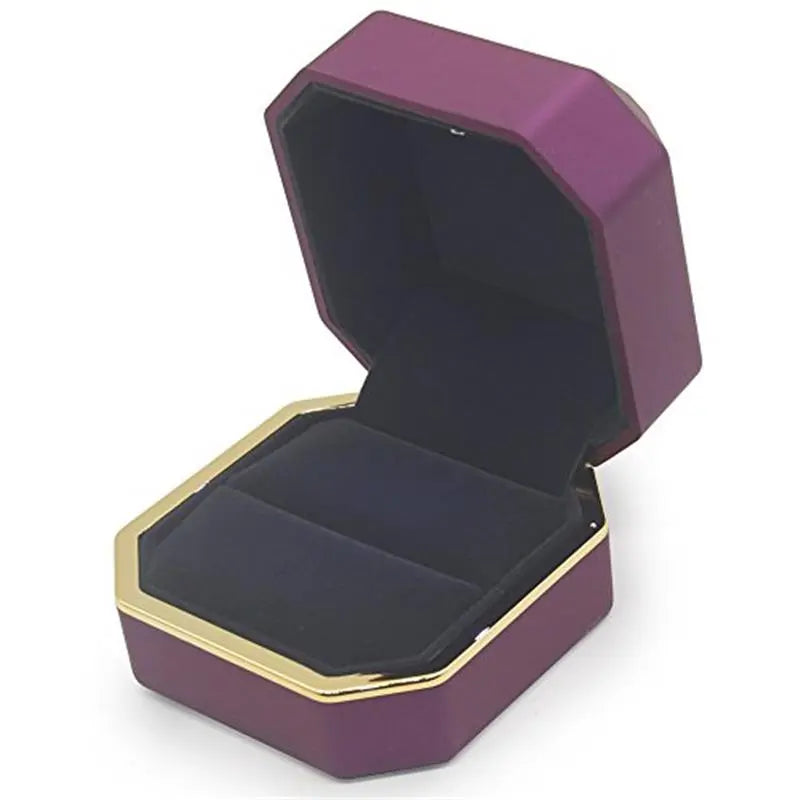 Luxury Ring Box, Square Velvet Wedding Ring Case Jewelry Gift Box with LED Light for Proposal Engagement Wedding Organiser